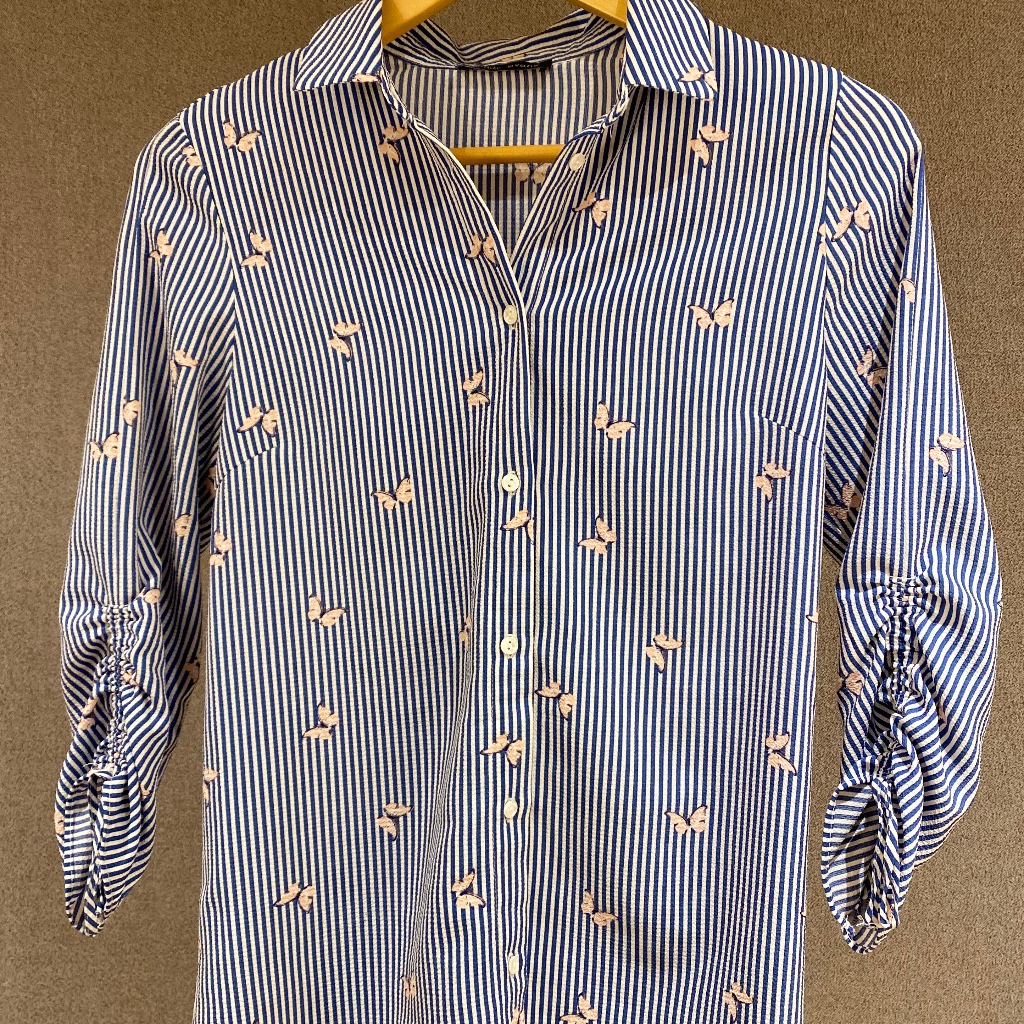 Stripey Blouse With Butterflies And Sweet Sleeve Detail